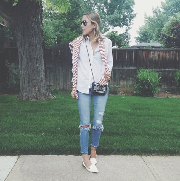 Add polish to distressed jeans with pointy-toed flats and a classic button-up.
Source: Instagram user damselindior