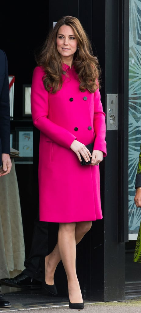 Kate stepped out in her hot-pink Mulberry peacoat.