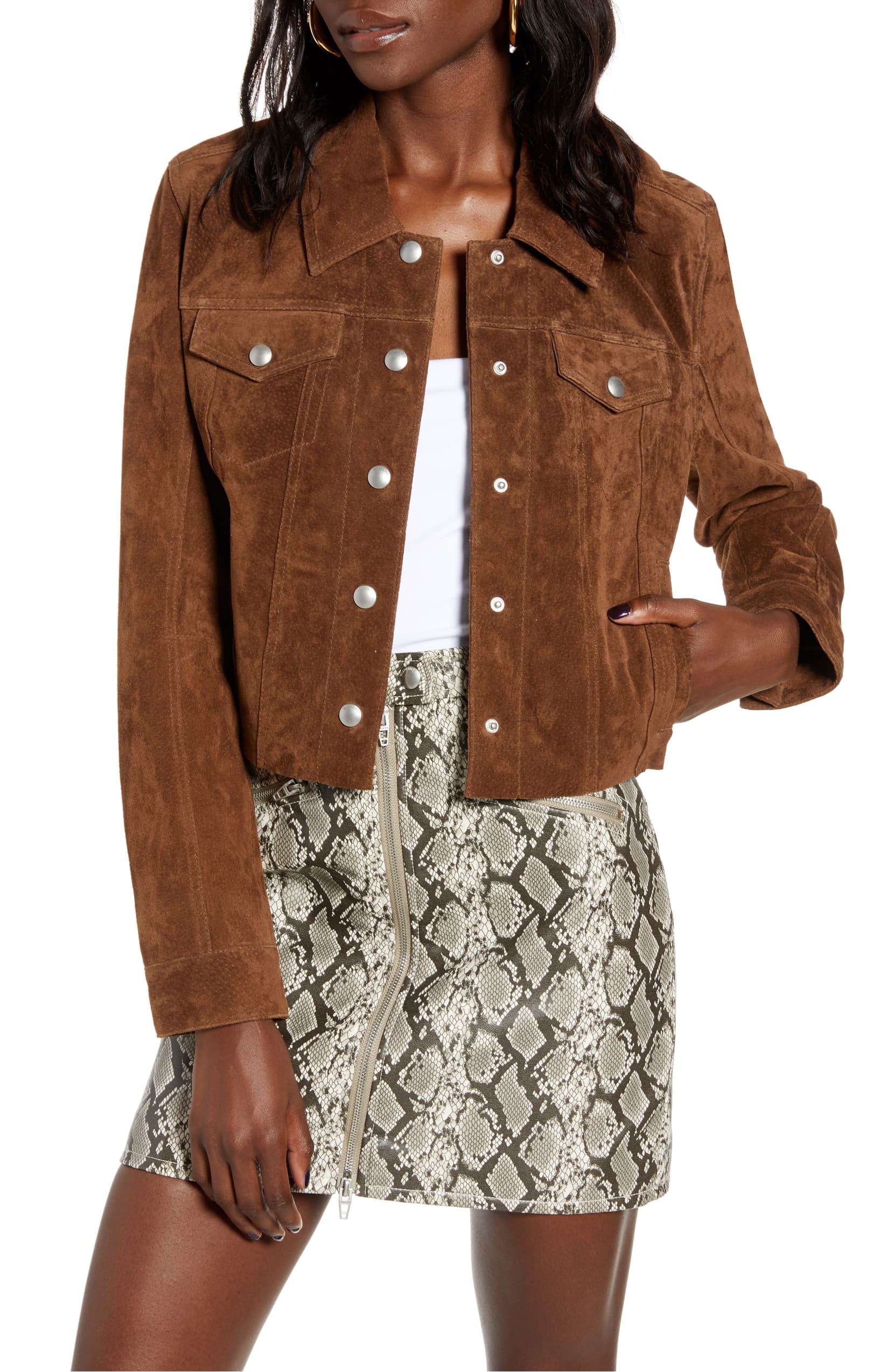 BLANKNYC Crop Suede Trucker Jacket | 34 