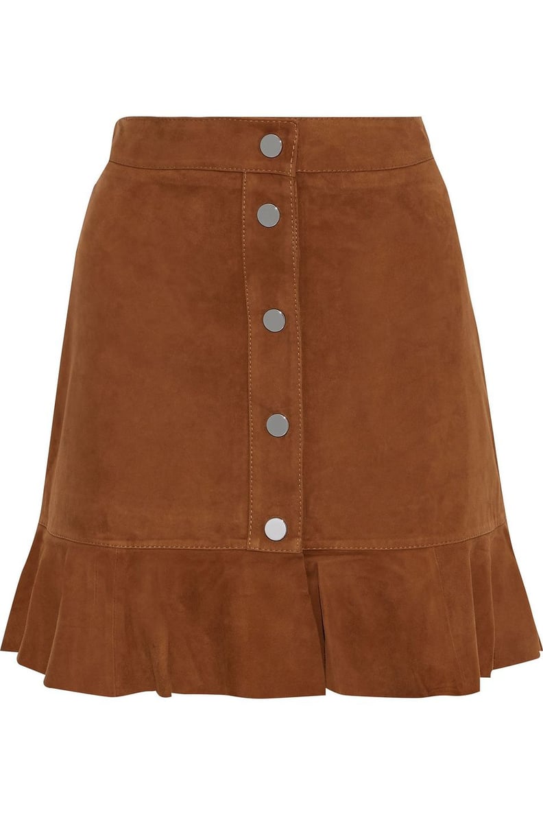 Ganni Light Brown Salvia Ruffle-Trimmed Suede Mini Skirt