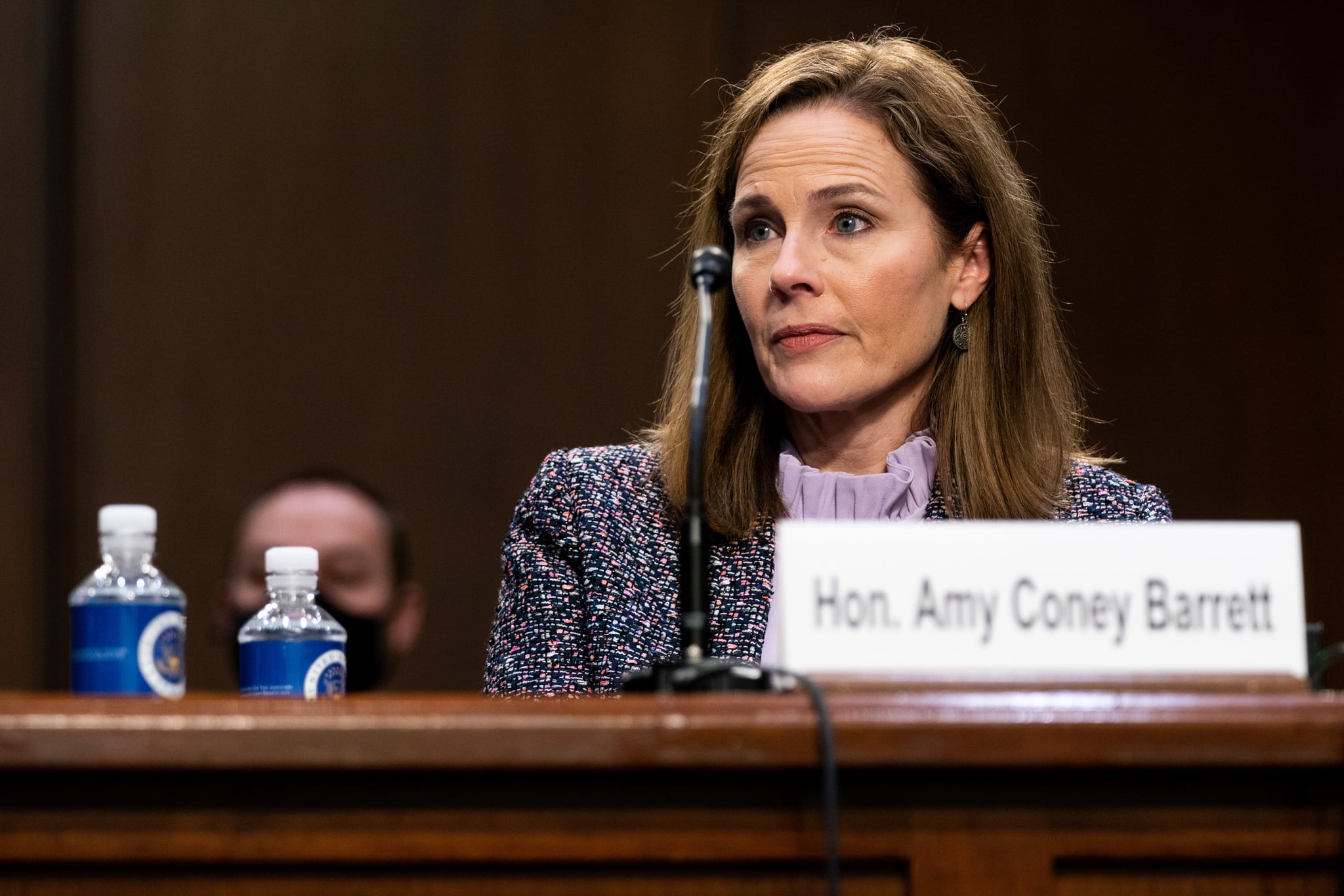 WASHINGTON, DC - OCTOBER 14: Supreme Court nominee Judge Amy Coney Barrett testifies before the Senate Judiciary Committee on the third day of her Supreme Court confirmation hearing on Capitol Hill on October 14, 2020 in Washington, DC. Barrett was nominated by President Donald Trump to fill the vacancy left by Justice Ruth Bader Ginsburg who passed away in September. (Photo by Anna Moneymaker-Pool/Getty Images)