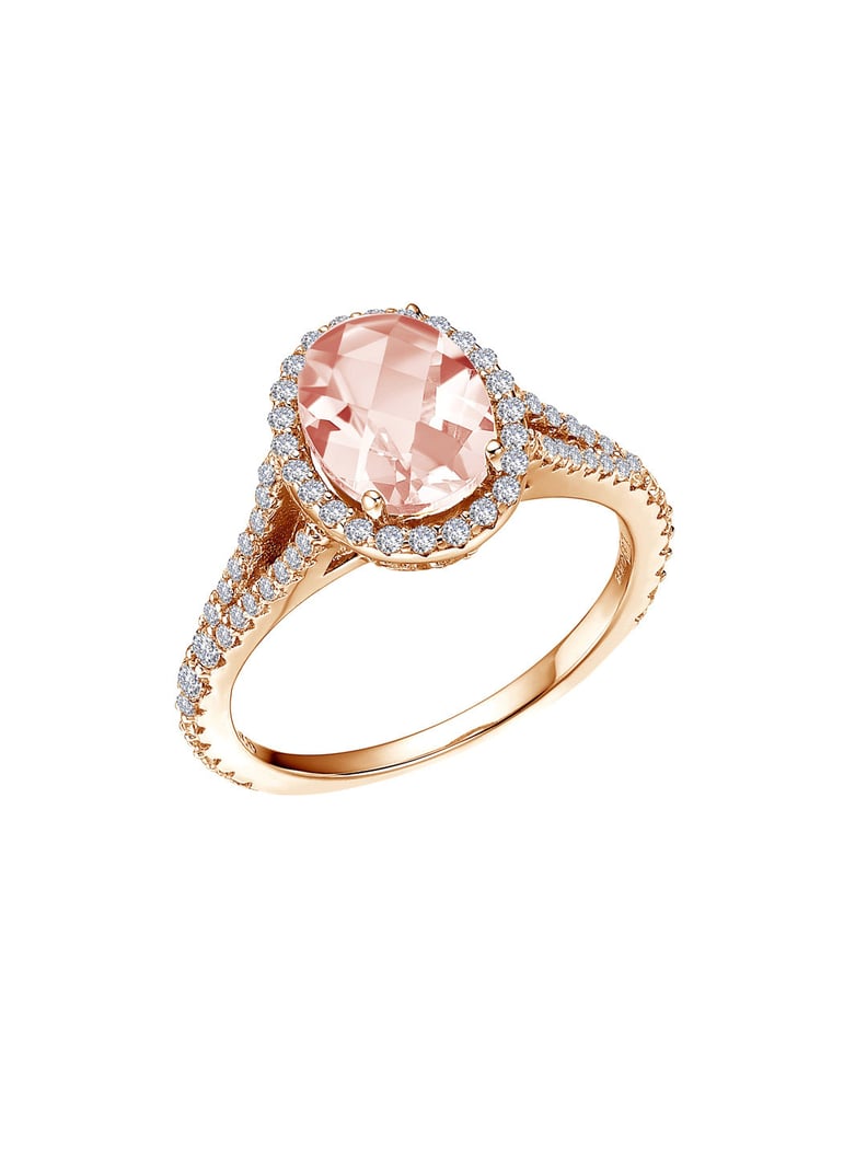 Lafonn Oval Shape Halo Ring with Simulated Diamonds and Simulated Morganite