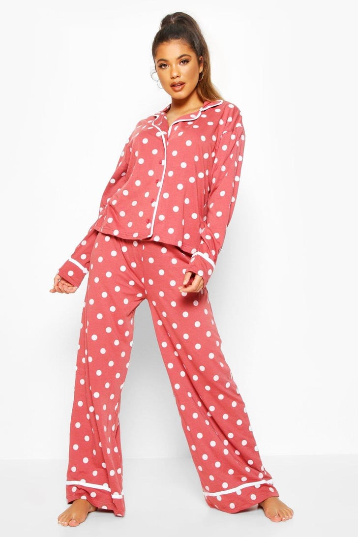 Polka Dot Button Through Pajama Pants Set Best Cheap Pajama Sets From