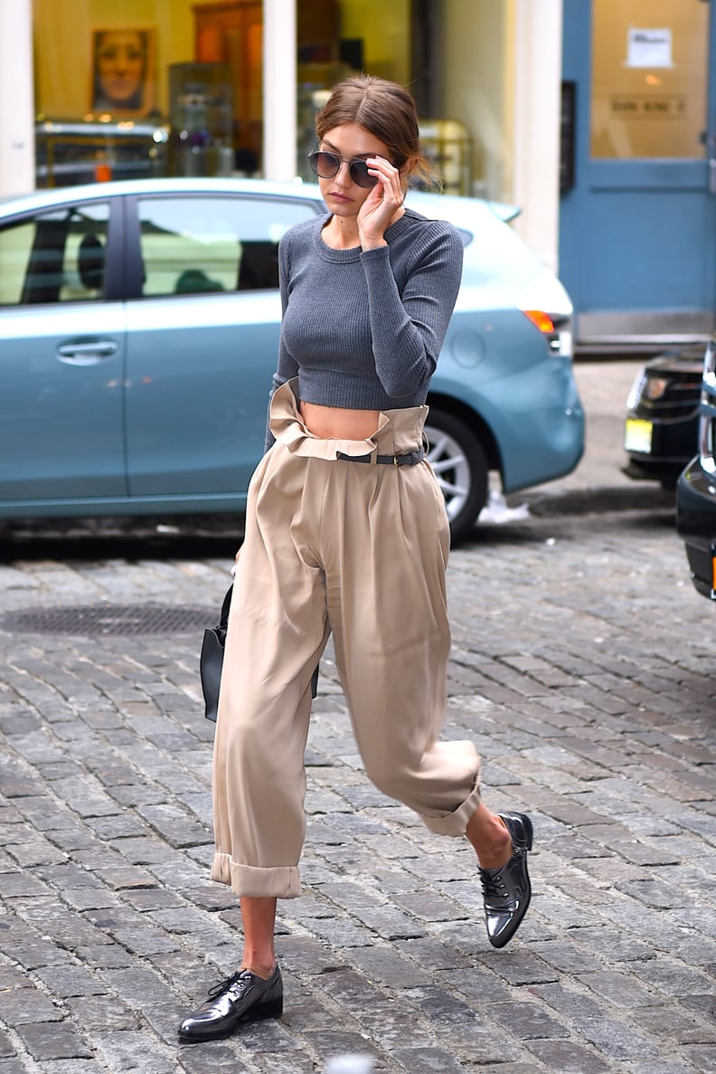 Gigi Hadid in High-Waisted Pants | POPSUGAR Fashion