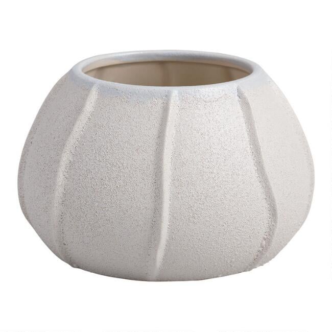 White Sand Ridged Seashell Ceramic Planter