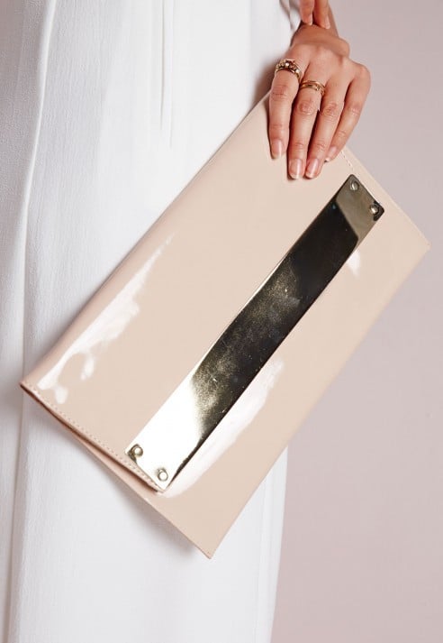 Missguided Patent Metal Plate Clutch Nude ($34)