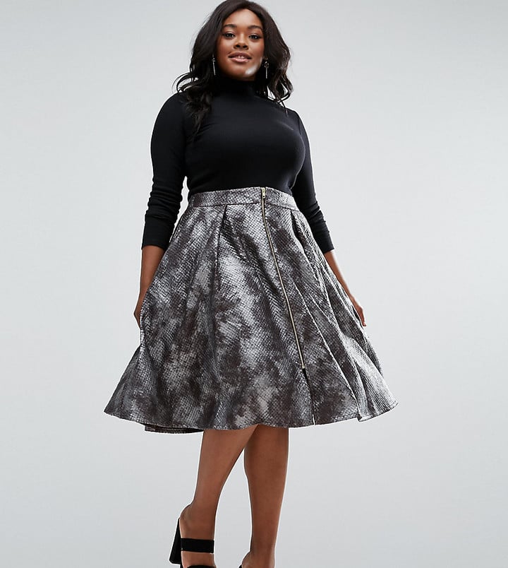 Elvi Plus Metallic Skirt In Reptile Print