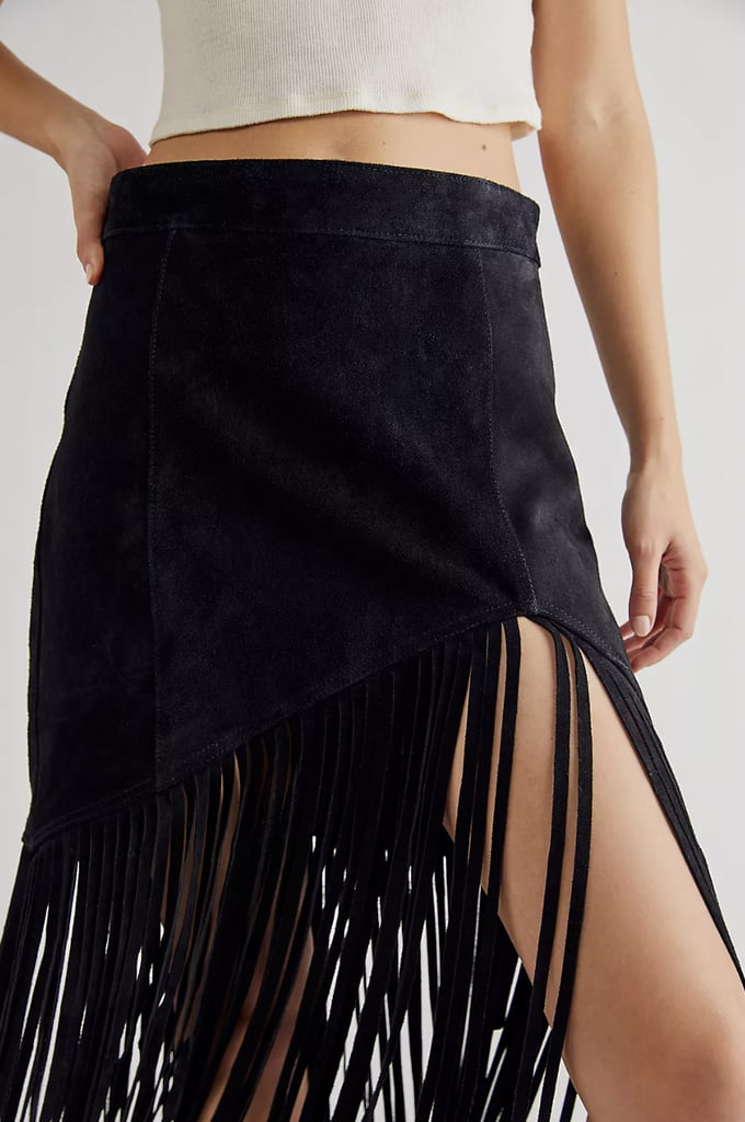 Free People Daisy Jones Leather Fringe Skirt