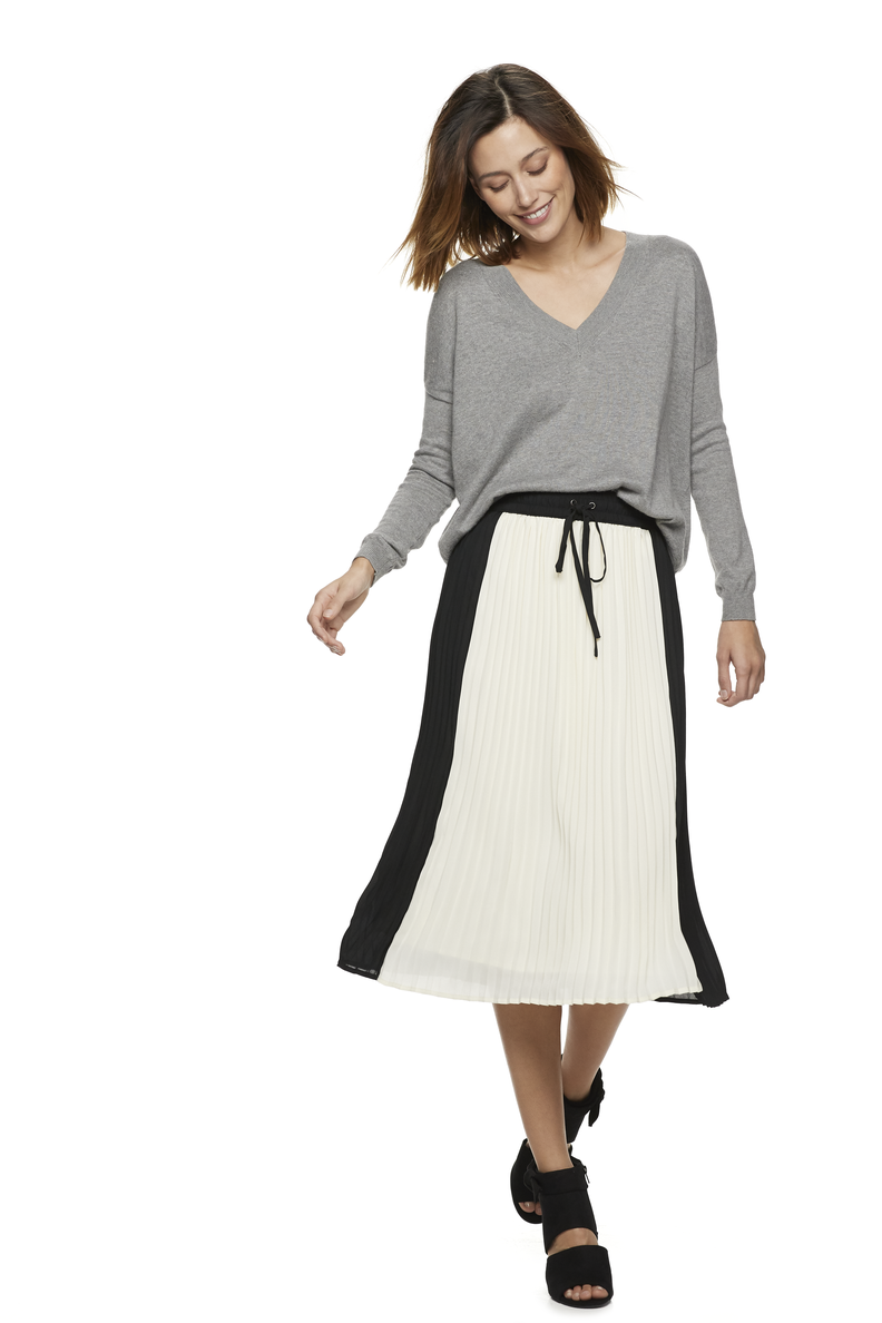 Colorblock Pleated Midi Skirt