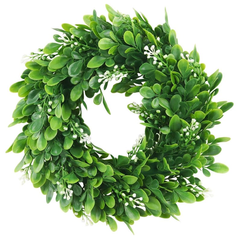 ElaDeco 10" Faux Boxwood Wreath Artificial Green Leaves Wreath