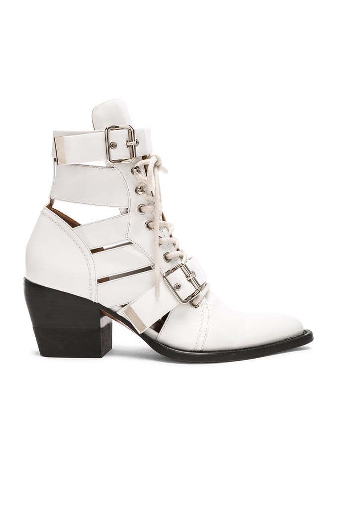 Chloé Leather Rylee Lace-Up Buckle Boots in White