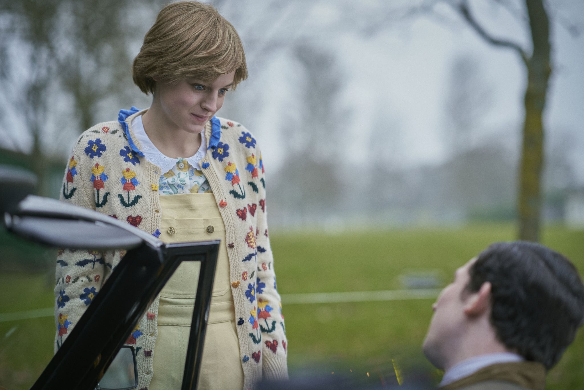 Princess Diana S Yellow Overalls On The Crown See The Crown S Costumes Side By Side With Princess Diana S Actual Looks Popsugar Fashion Photo 5