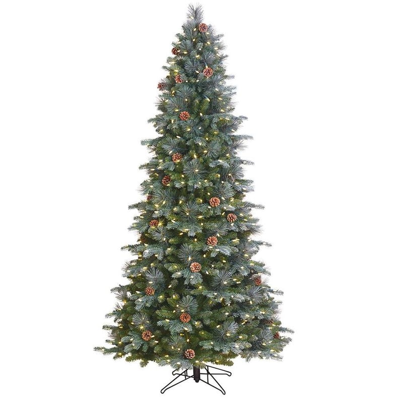 A Pine-Cone Tree: GE Aspen Fir Pre-Lit Traditional Slim Flocked Artificial Christmas Tree