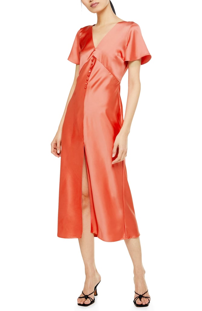 Topshop Angel Sleeve Bias-Cut Satin Midi Dress