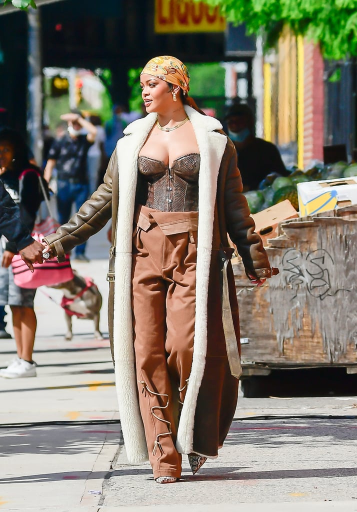 Leather Corset, Suede Trousers, Shearling Coat