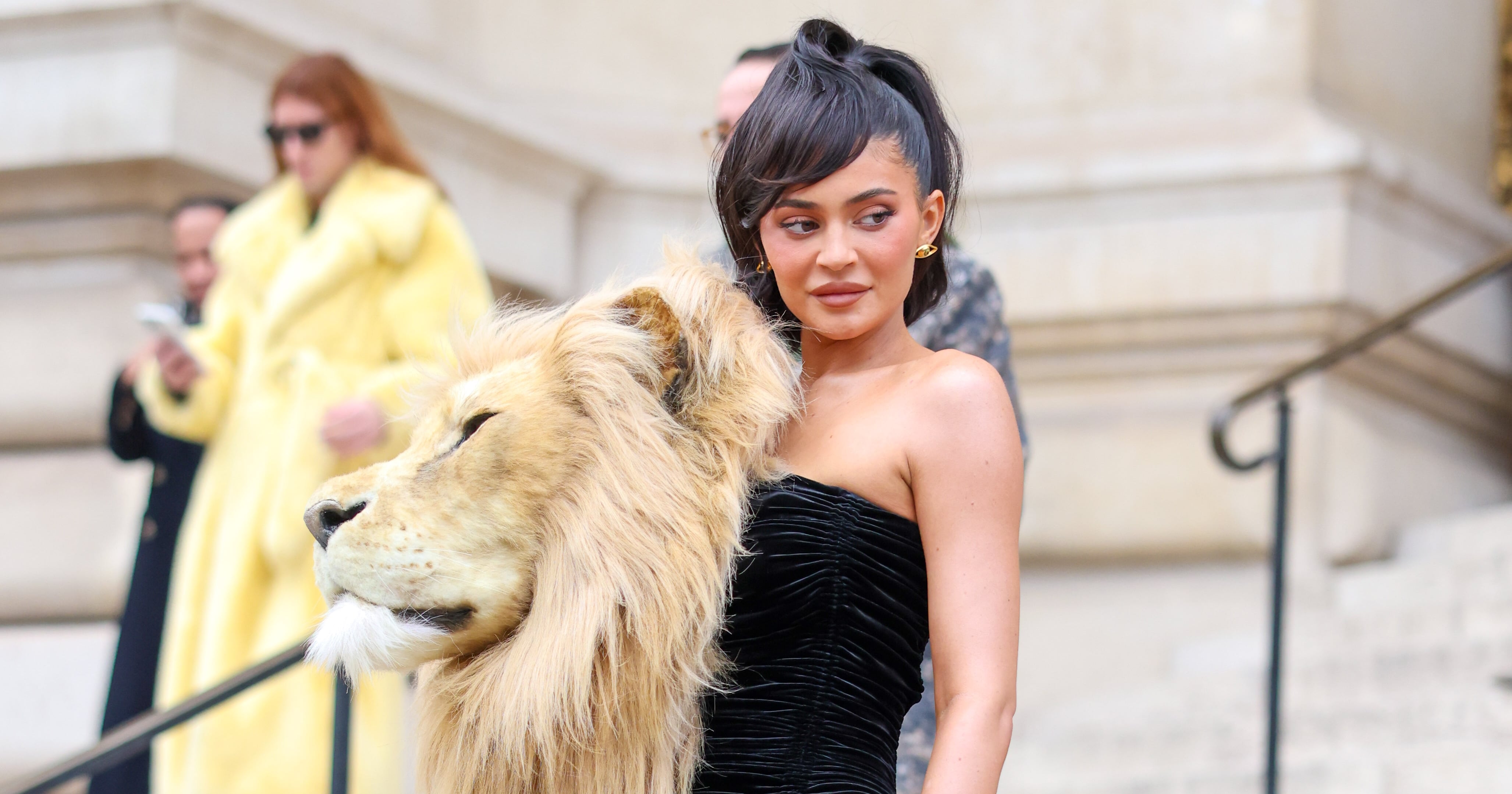 Kylie Jenner wears giant lion head to Paris Haute Couture Fashion Week