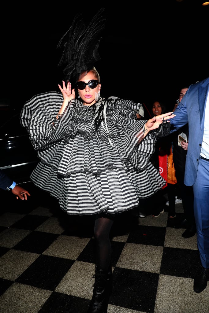 Lady Gaga Striped Minidress at Pre-Met Gala Dinner
