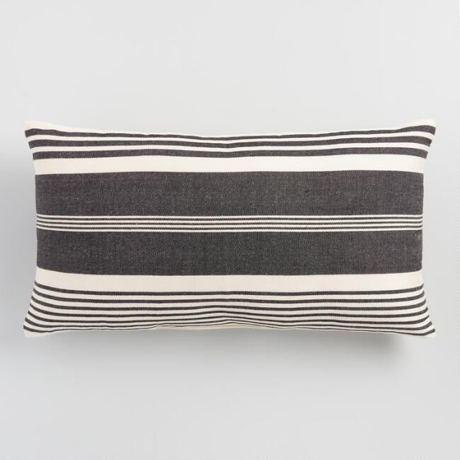 Oversized Black and White Striped Indoor Outdoor Lumbar Pillow