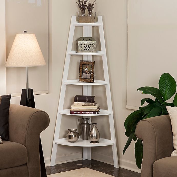 Wood 5-Tiered Corner Ladder Bookcase