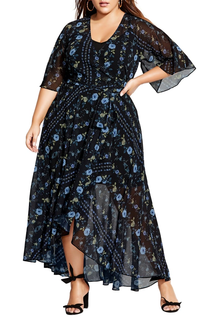 City Chic Floral Print Wrap Maxi Dress