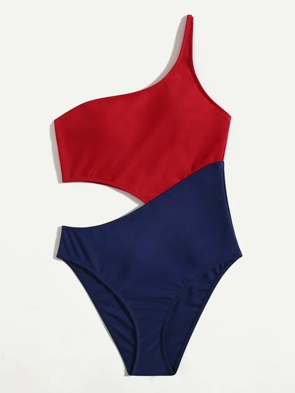 Shein Color Block Cut Out One Piece Swimsuit