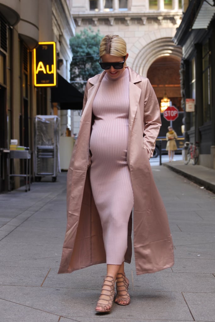 The difference is that she's wearing these looks every day. I wore them for 20 minutes each, and that was probably my threshold. If I was attending an event, I would maybe don one of the more daring looks, but to go to lunch? Not happening. That's just what sets Kim apart. She's a celebrity, she's a brand, and she has an image to maintain. It's actually her job. 
If someone paid me, maybe I'd be happy to hire an assistant to help me lace up my four-inch heels over my swollen feet and zip me into a see-through dress. And since I would only have to walk the 50 feet from the car into the restaurant thanks to my driver, maybe the heels wouldn't be an issue. But since my current entourage consists of a 2-year-old and a busy husband, I think I'm going to stick with my ballet flats, stretchy belly-paneled skinny jeans, and covered-up tanks until I give birth to this baby. Then I guess I'll go back to wearing, well, ballet flats and skinny jeans.
