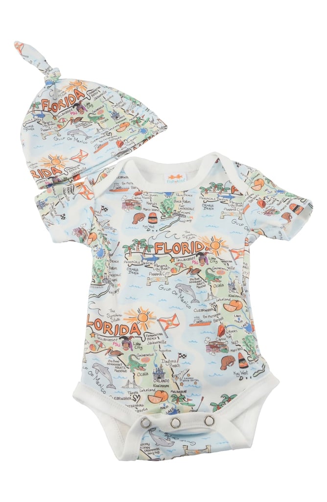 Fish Kiss State Map Print Organic Cotton Bodysuit & Hat