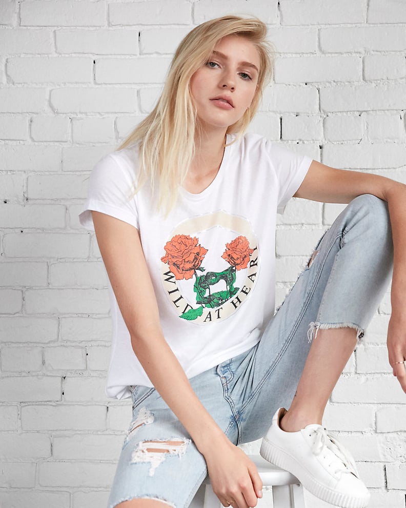 Express "Wild at Heart" Rose Boxy Graphic Tee