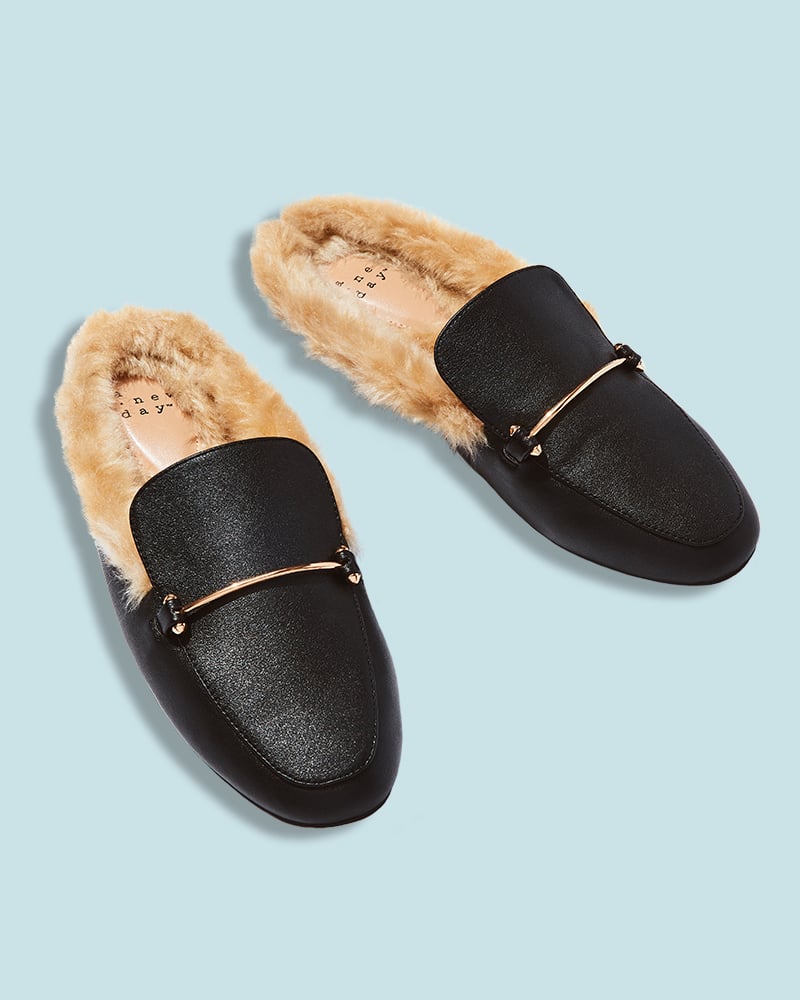 leather fur mules