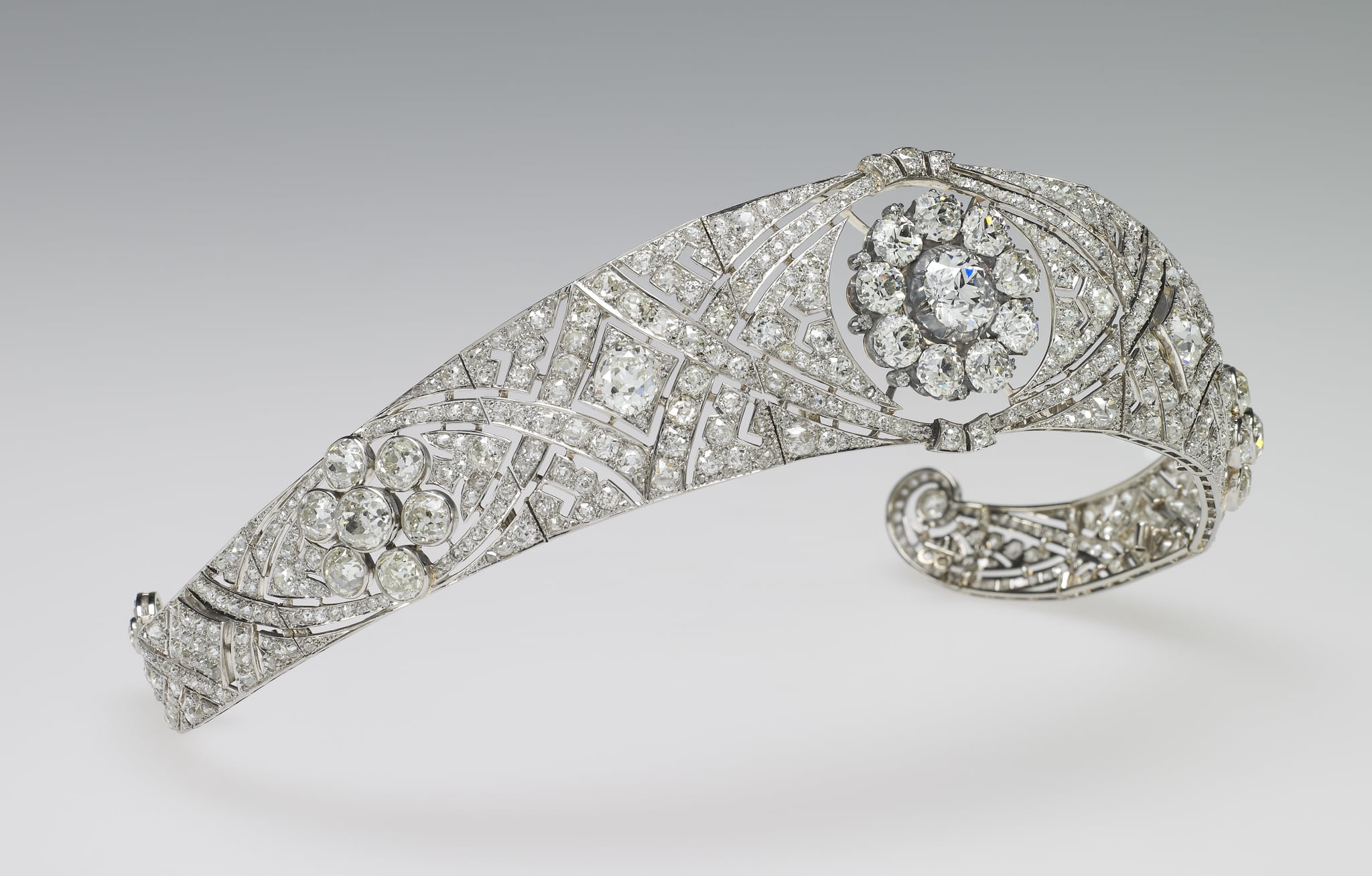 UNSPECIFIED - UNDATED: In this undated handout image released by the Royal Household, Queen Mary's Diamond Bandeau, is pictured, which is being worn by Meghan Markle for her wedding to Prince Harry on May 19, 2018. It was specifically made for Queen Mary in 1932 to accommodate in the centre the detachable brooch given as a present for her own wedding in 1893 by the County of Lincoln. The bandeau, chosen from Her Majesty's collection, is formed as a flexible band of eleven sections, pierced with interlaced ovals and set with large and small brilliant diamonds. The centre is set with the detachable brooch of ten brilliant diamonds. The bandeau and the brooch were bequeathed by Queen Mary to The Queen in 1953. (Photo by Royal Collection Trust via Getty Images)(NOTE TO EDITORS: This handout photo may only be used in for editorial reporting purposes for the contemporaneous illustration of events, things or the people in the image or facts mentioned in the caption. Reuse of the picture may require further permission from the copyright holder.)