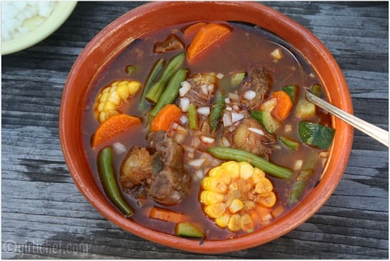 If you like your comfort food to have a spicy kick, try this mole de olla, or red chile beef and vegetable soup.