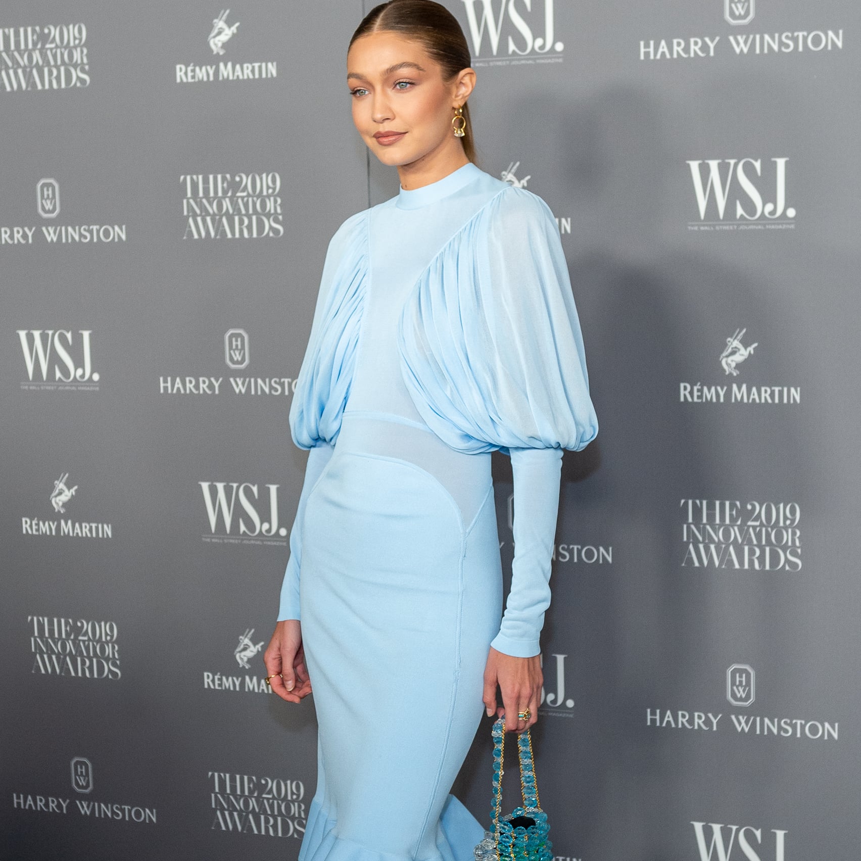 Gigi Hadid Beaded Bag With Her Burberry Dress | POPSUGAR Fashion Middle