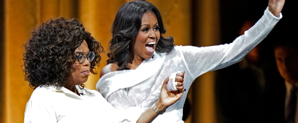 Michelle Obama Sequin Top and Pink Heels With Oprah 2018