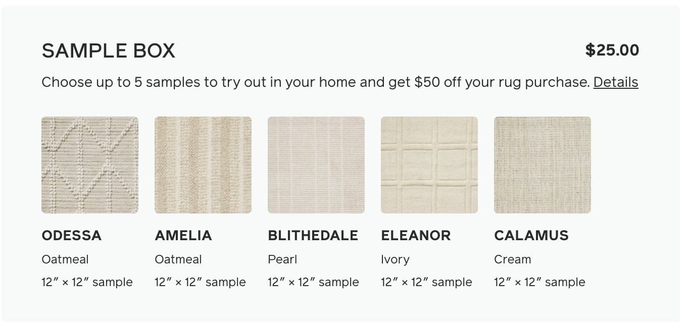 Ernesta Sample Box Selections of 5 Different Rugs