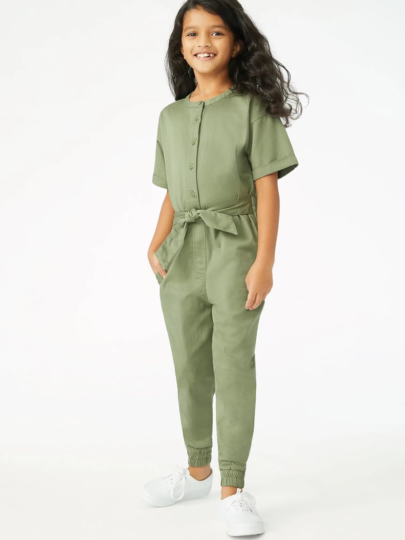 Free Assembly Girls Short Sleeve Belted Jumpsuit, Sizes 4-18
