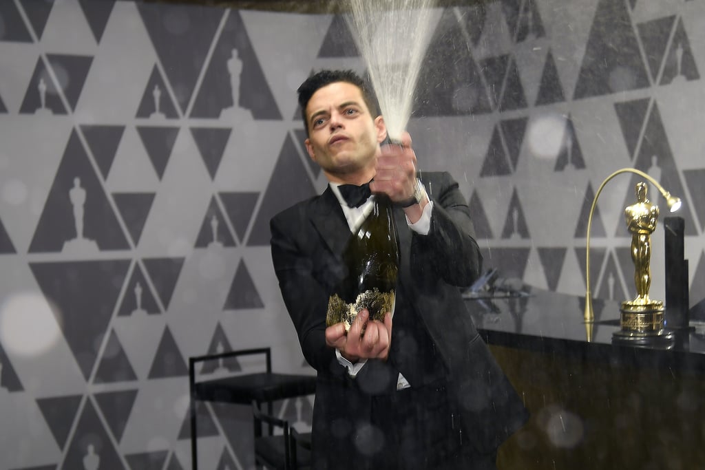 Rami Malek Spraying Champagne at the 2019 Oscars