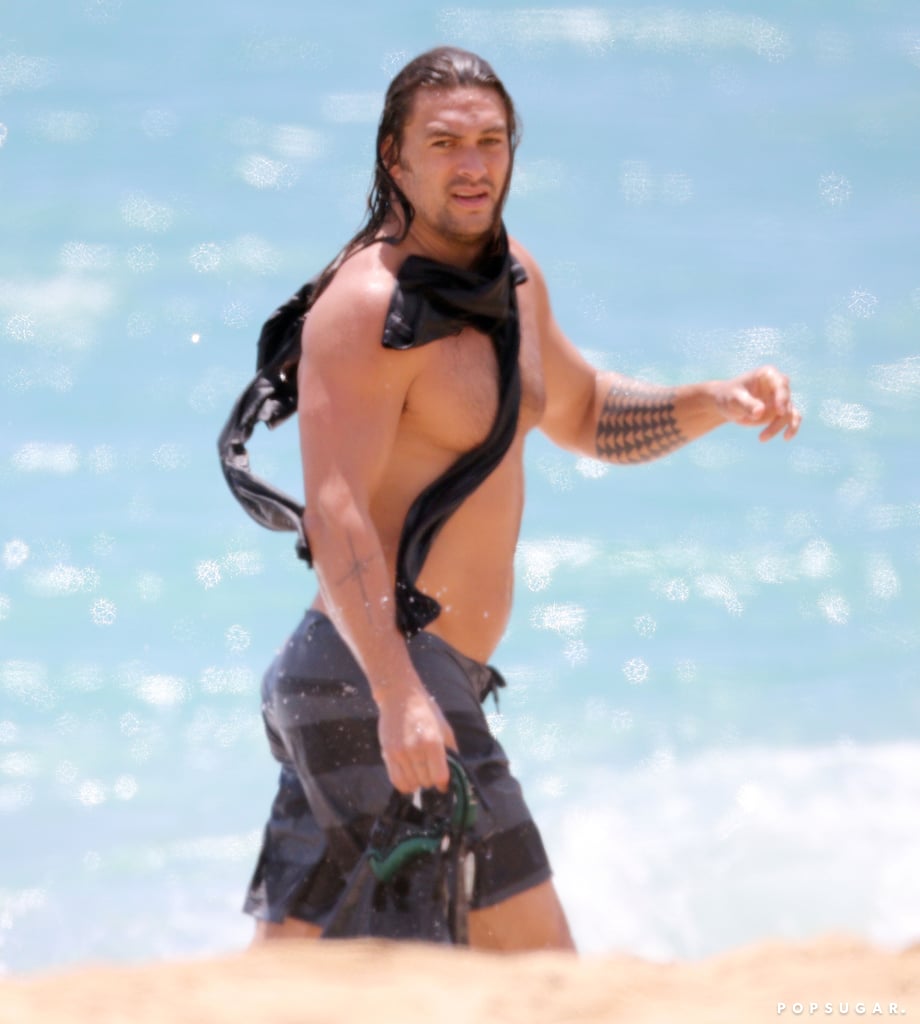 Jason Momoa Shirtless on the Beach in Hawaii June 2019