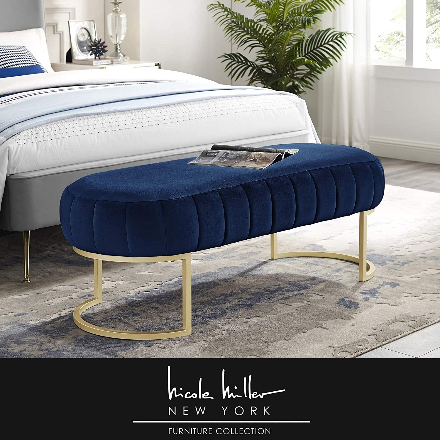Nicole Miller Velvet Bench Classic Blue Home Pieces To Buy To
