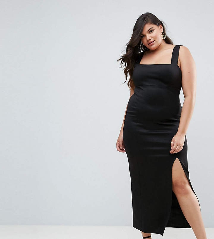asos square neck scuba maxi dress with thigh split