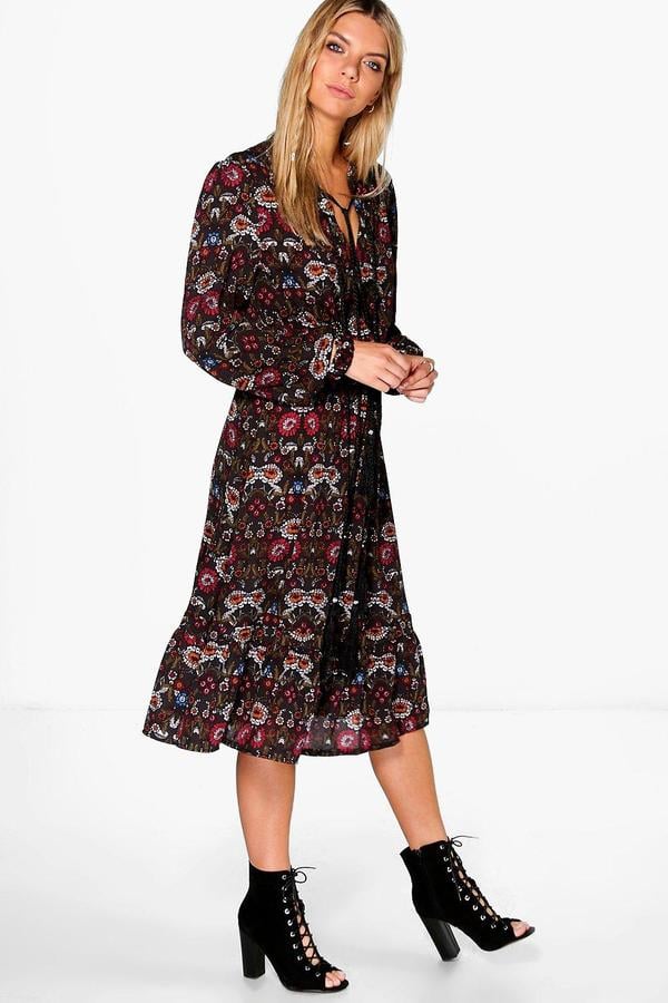 boohoo long sleeve midi dress