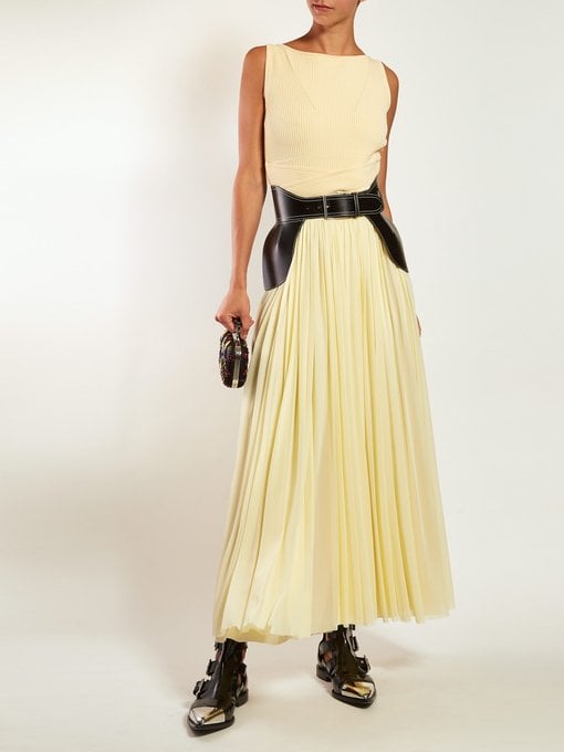 Alexander McQueen Ribbed-Bodice Pleated-Skirt Gown