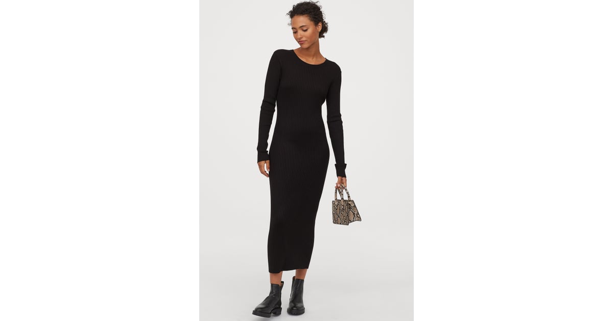 H&M Rib-Knit Dress | Kylie Jenner's Black Maxi Dress Is a Fall Staple ...