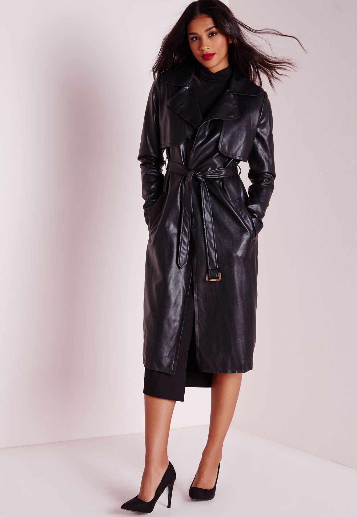 Missguided Faux Leather Trench Coat 