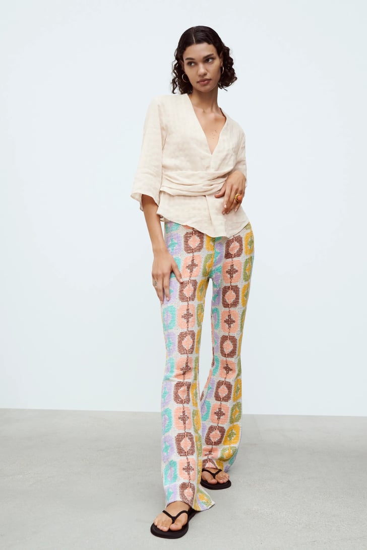 Zara Printed Linen blend wide leg pants