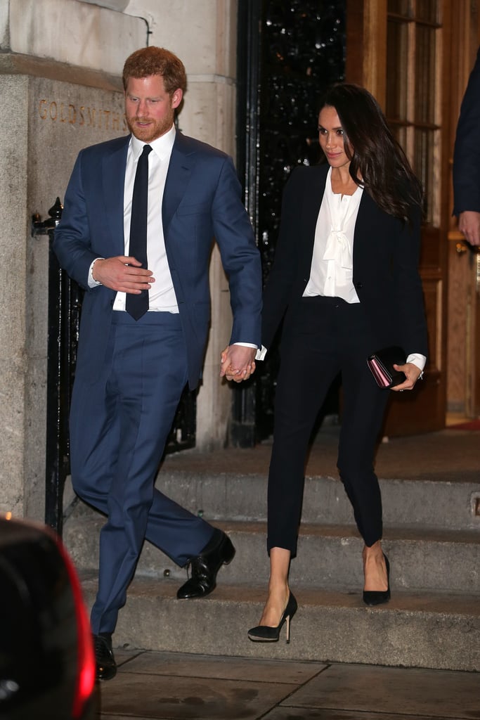 When he attended the Endeavour Fund Awards with Meghan Markle, Prince Harry wore yet another perfectly tailored blue suit. For the occasion, the Duchess of Sussex wore a black pantsuit by Alexander McQueen.