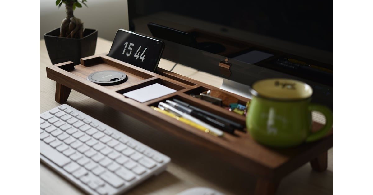 A Desk Essential: Black Walnut Wood Desk Organizer with Wireless ...