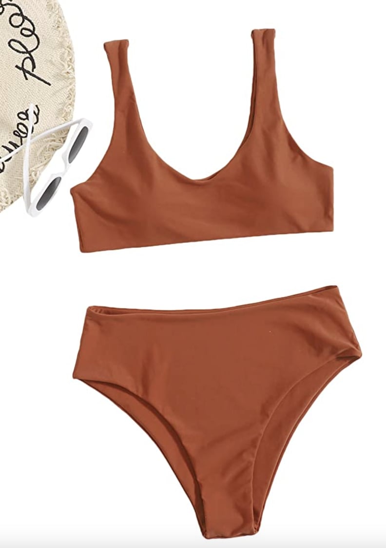 A Solid Bikini: SweatyRocks Solid Scoop Neck High-Waist Bikini