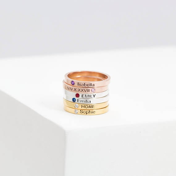 Stackable Birthstone Rings With Names