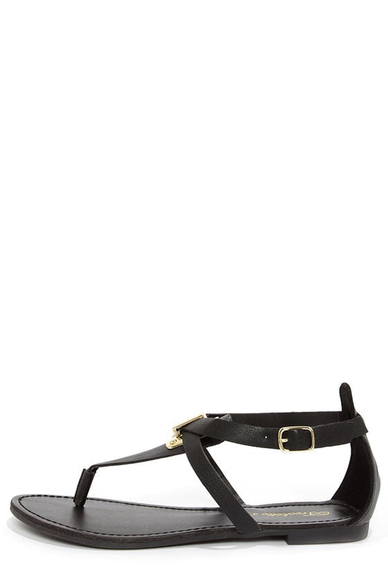 Lulu's Silvia 12 Black and Gold Thong Sandals