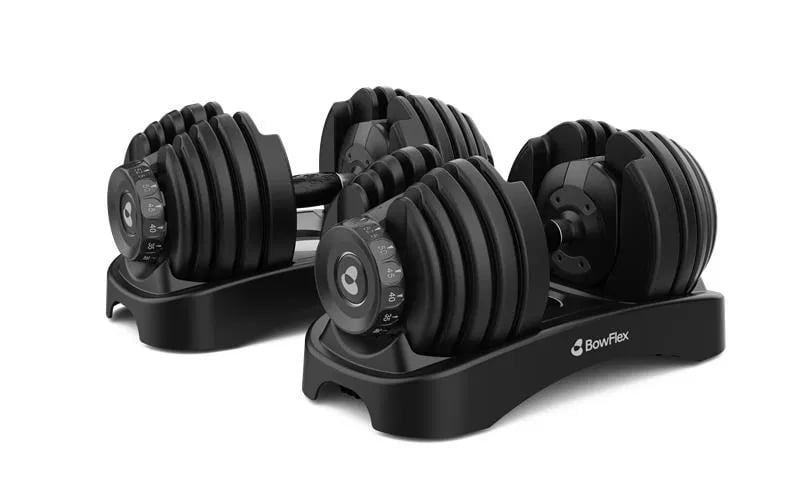 BowFlex Results Series 552 SelectTech Dumbbells ($430, originally $480)
Unless you're blessed with unlimited space and budget, when you're looking to stock your home gym, you have to be choosy about equipment. This dumbbell set offers a huge range of weights in one small package, and while it does clock in at a higher price point, it's still more affordable than buying the equivalent individual dumbbells. 
Editor Quote: "These easy-to-use adjustable dumbbells, which are sold as a pair, shift from 5 to 52.5 lbs (per dumbbell!) and can replace 15 sets of weights. As I was building out my home gym I quickly began to notice how expensive individual dumbbells were as the weight increased. I discovered these adjustable weights a few years ago and have never regretted the investment . . . Whenever anyone asks me what's one essential home gym addition, I always recommend these weights first." — Christa Janine, former PS contributor